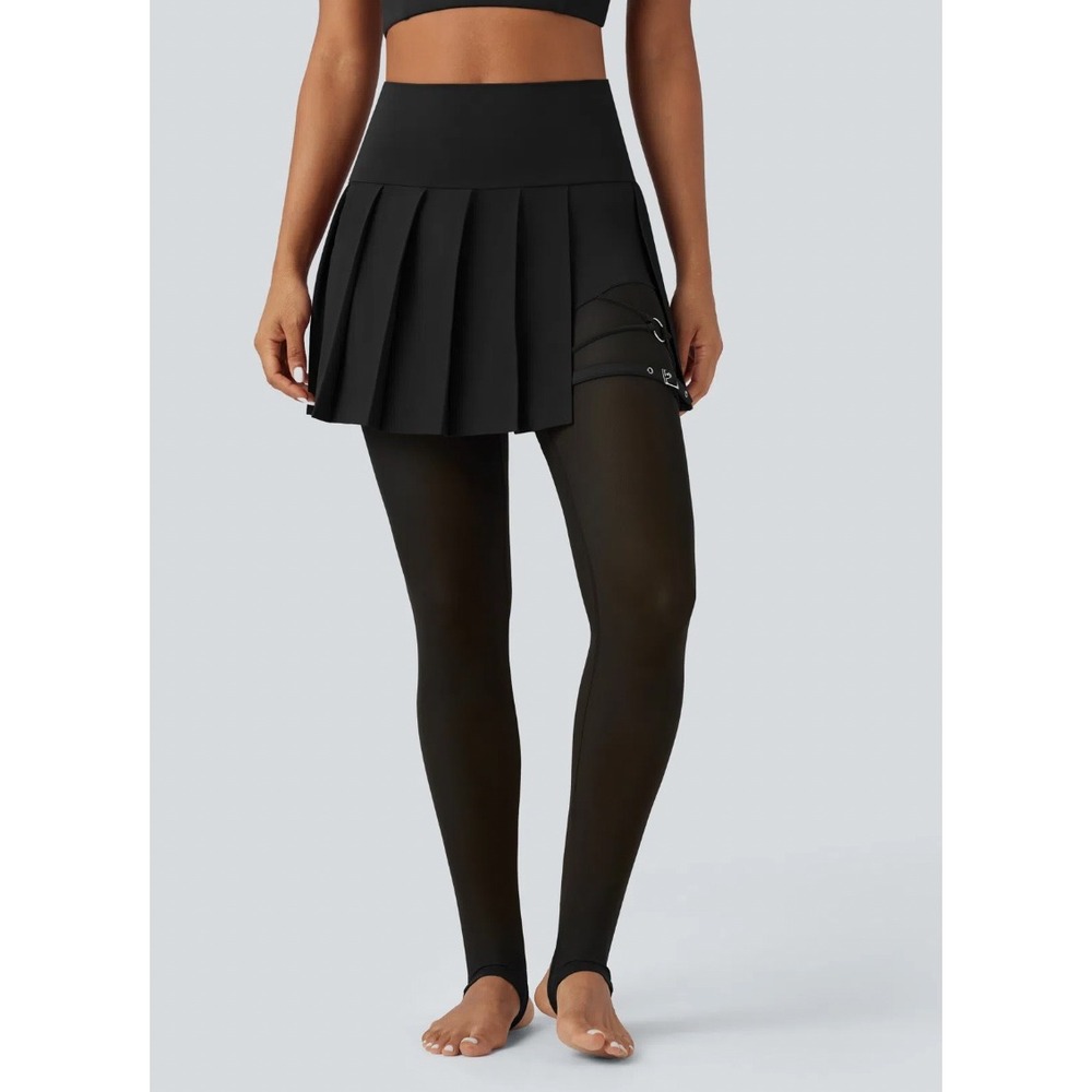 HALARA Skirted Mesh Leggings Black Pleated Breezeful Women's Medium NWT Dance